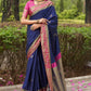 Attractive Contrast Border Blue Colour Kanjivaram Silk Saree