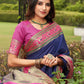 Attractive Contrast Border Blue Colour Kanjivaram Silk Saree