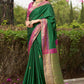 Attractive Contrast Border Green Kanjivaram Silk Saree