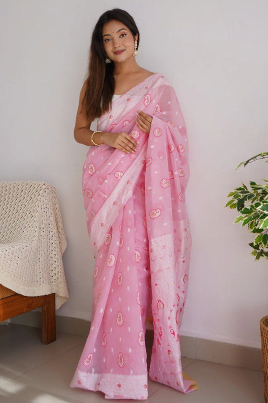 Baby Pink Colour Linen Silk Saree