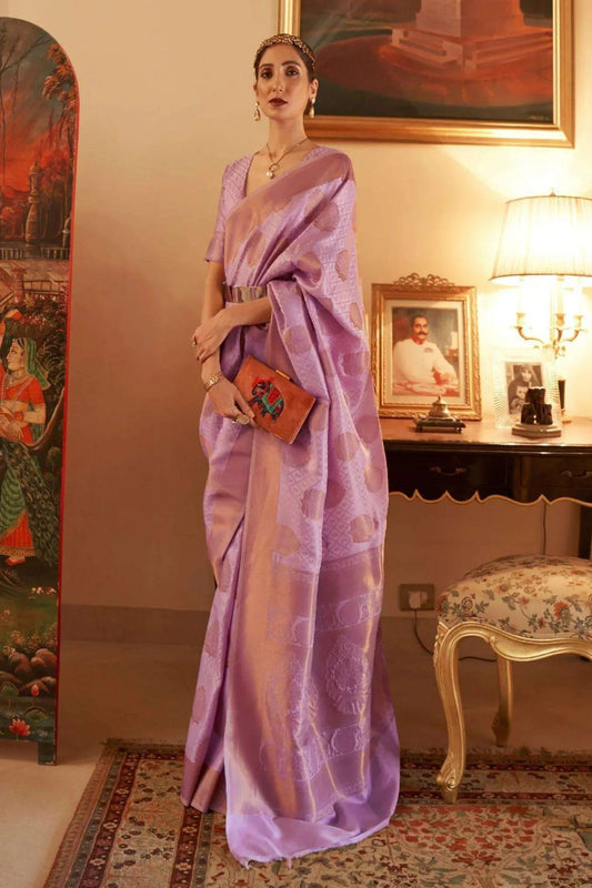 Baby Pink Colour Copper Zari Handloom Weaving Silk Saree