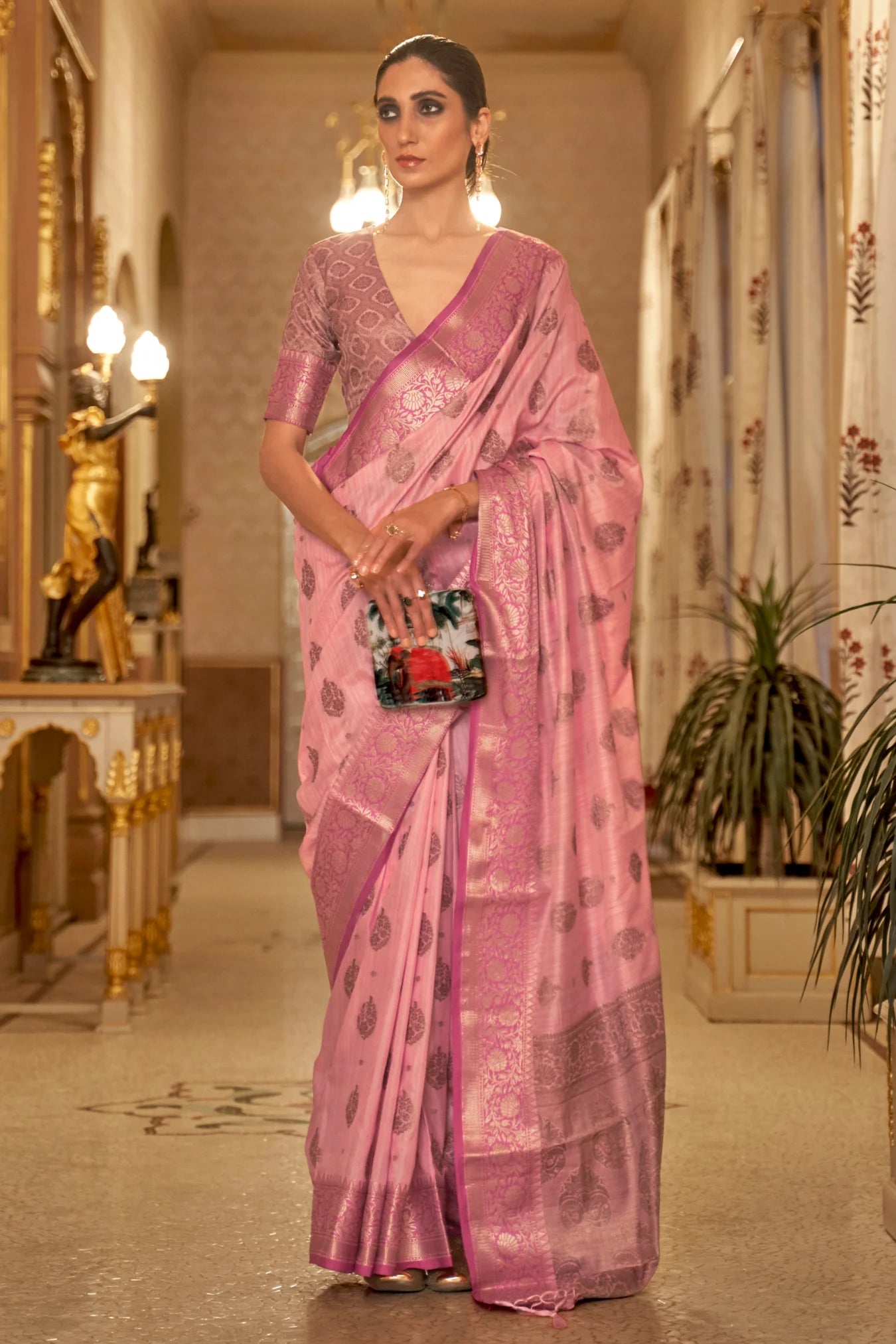 Baby Pink Colour Zari Woven Banarasi Silk Saree