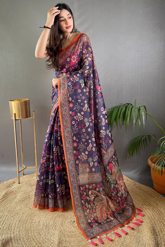 Beautiful Blue Colour Kalamkari Printed Silk Saree