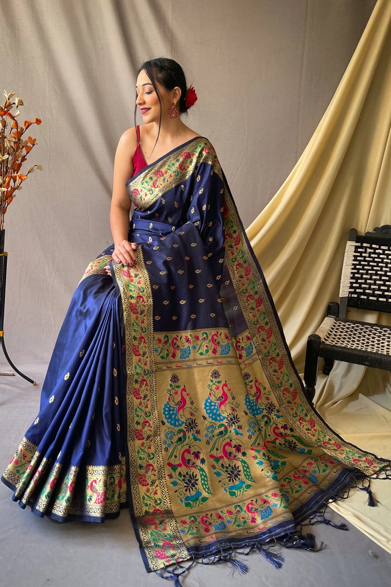 Beautiful Dark Blue Colour Paithani Soft Silk Saree