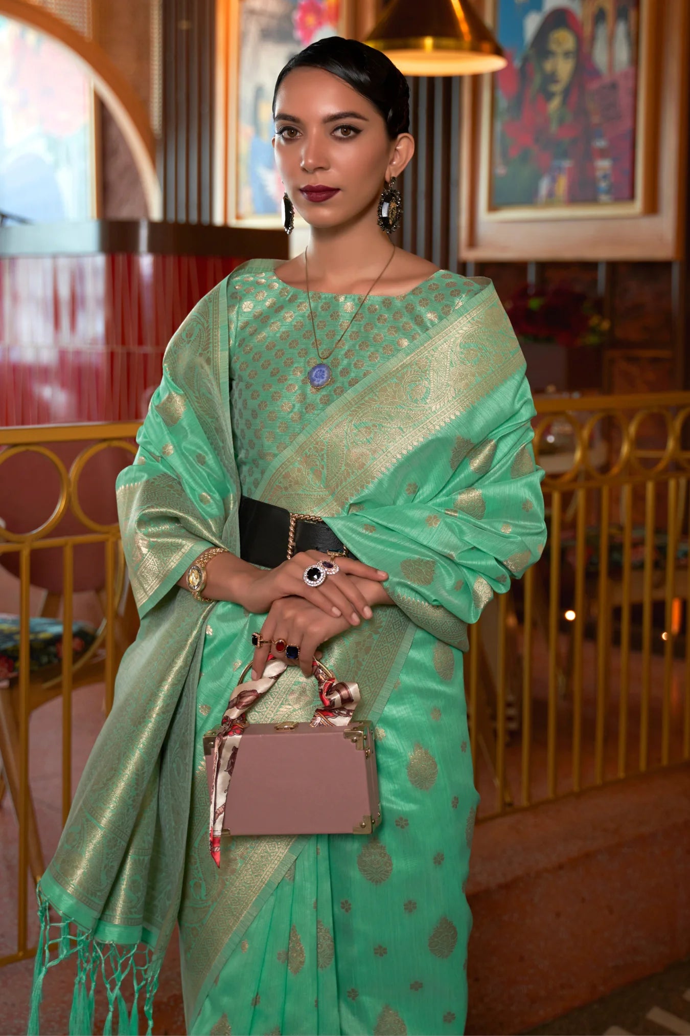 Beautiful Light Green Colour Handloom Weaving Silk Saree