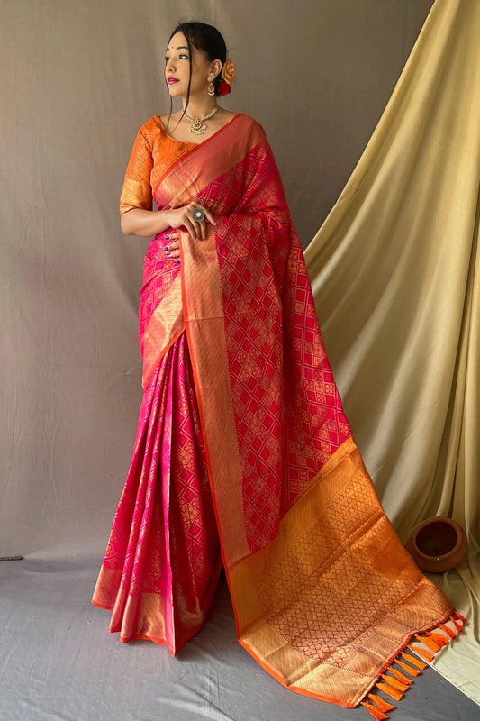Beautiful Patola Silk Saree with Elegant Meenakari Bandhej