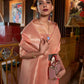 Beautiful Peach Colour Handloom Weaving Silk Saree