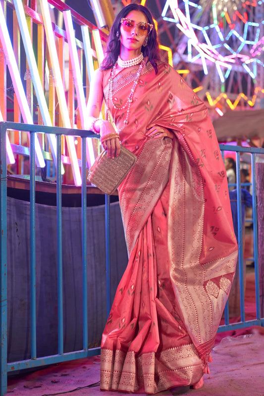 Beautiful Pink Colour Designer Zari Weaving Paithani Silk Saree