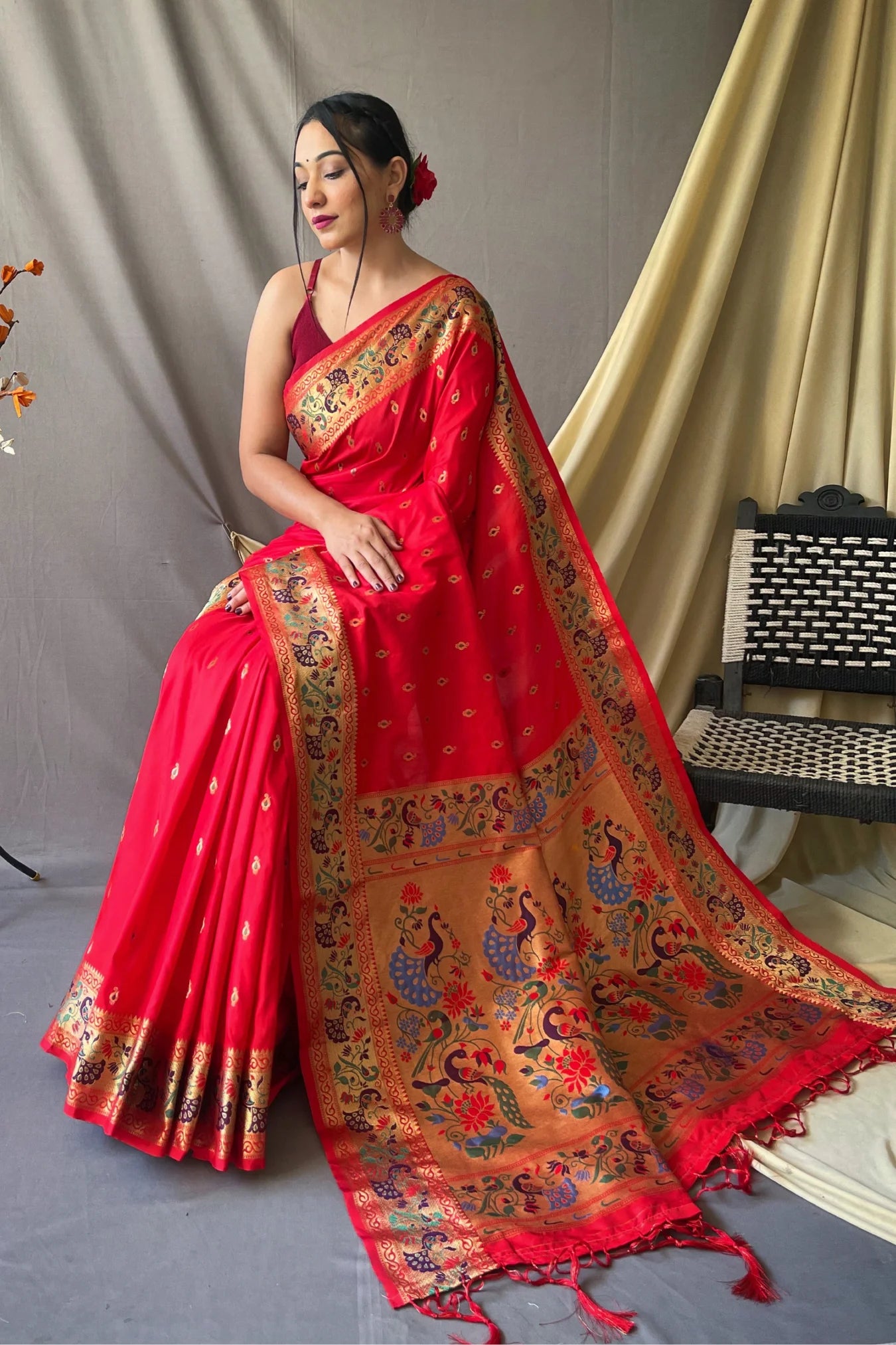 Beautiful Red Colour Paithani Soft Silk Saree