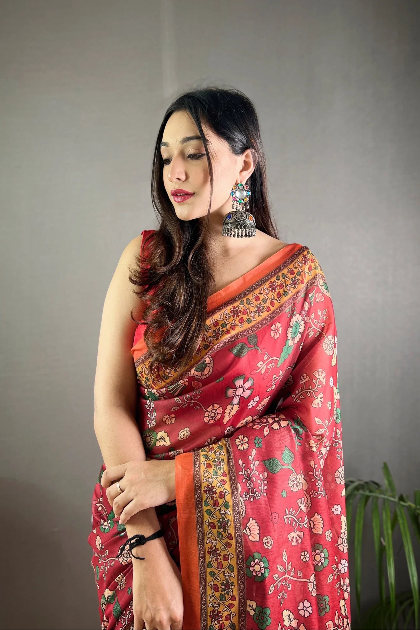 Beautiful Red Colour Kalamkari Silk Saree