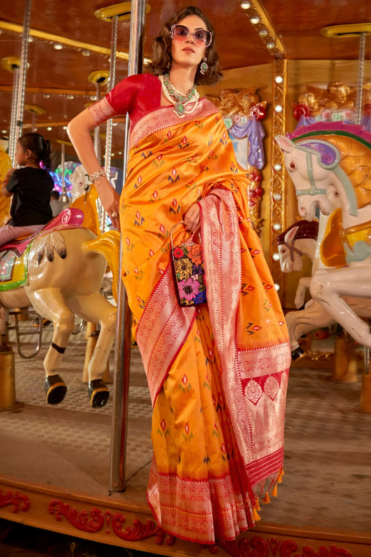 Beautiful Yellow Colour Designer Zari Weaving Paithani Silk Saree