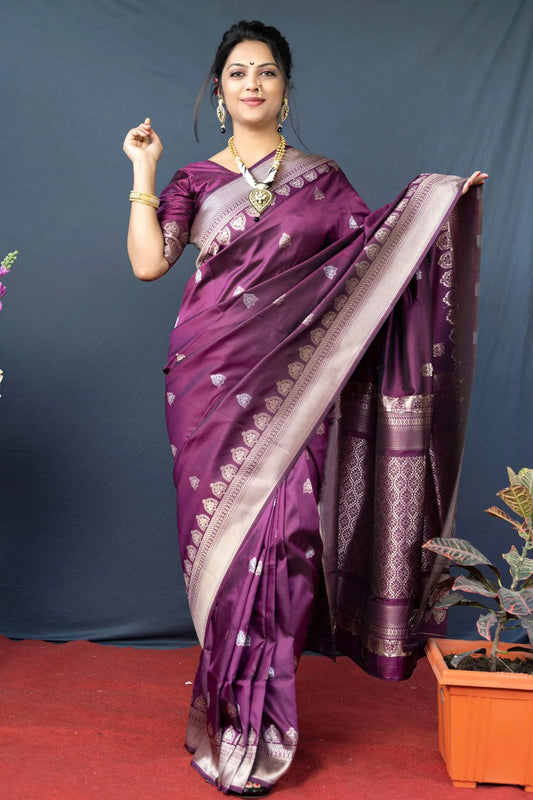 Beet Colour Designer Banarasi Silk Saree