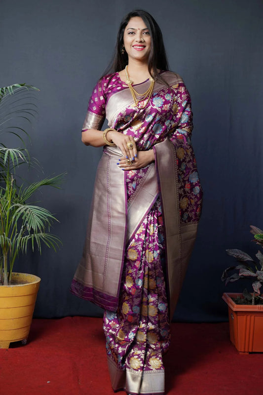 Beet Colour Floral Designer Handloom Silk Saree