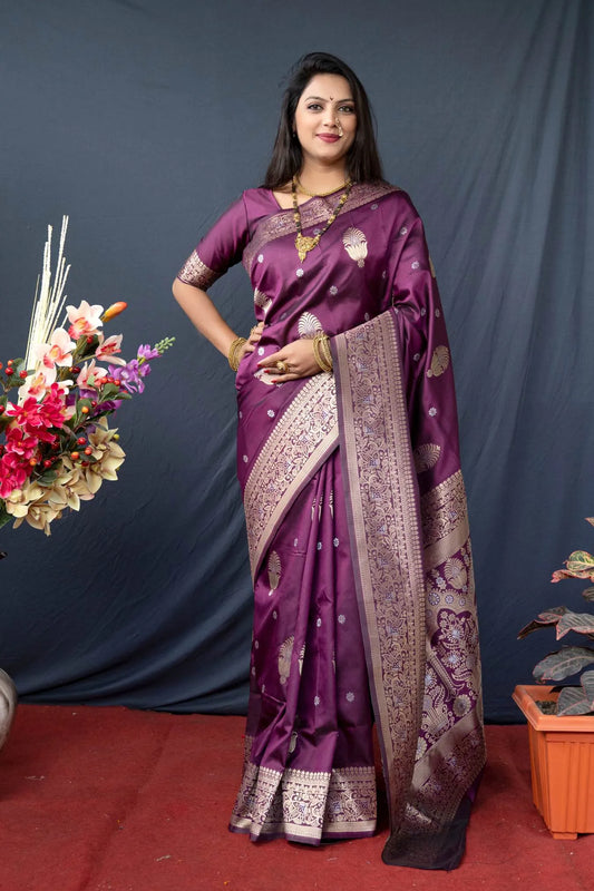 Beet Colour Function Wear Banarasi Silk Saree