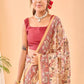 Beige Colour Floral Printed Kalamkari Soft Silk Saree