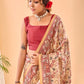 Beige Colour Floral Printed Kalamkari Soft Silk Saree