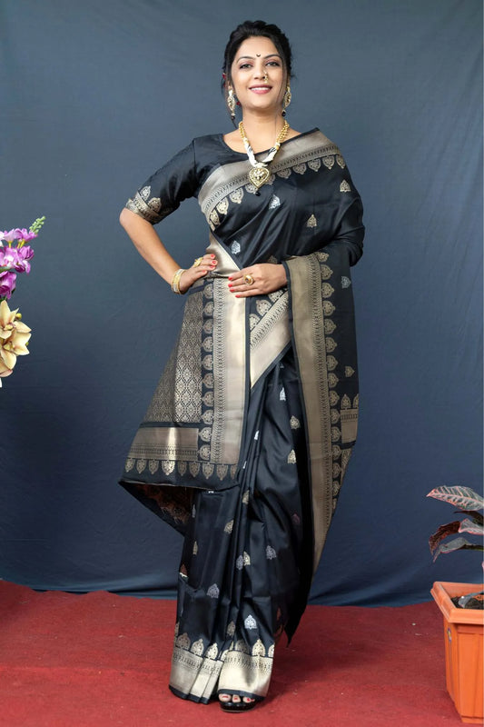 Black Colour Designer Banarasi Silk Saree
