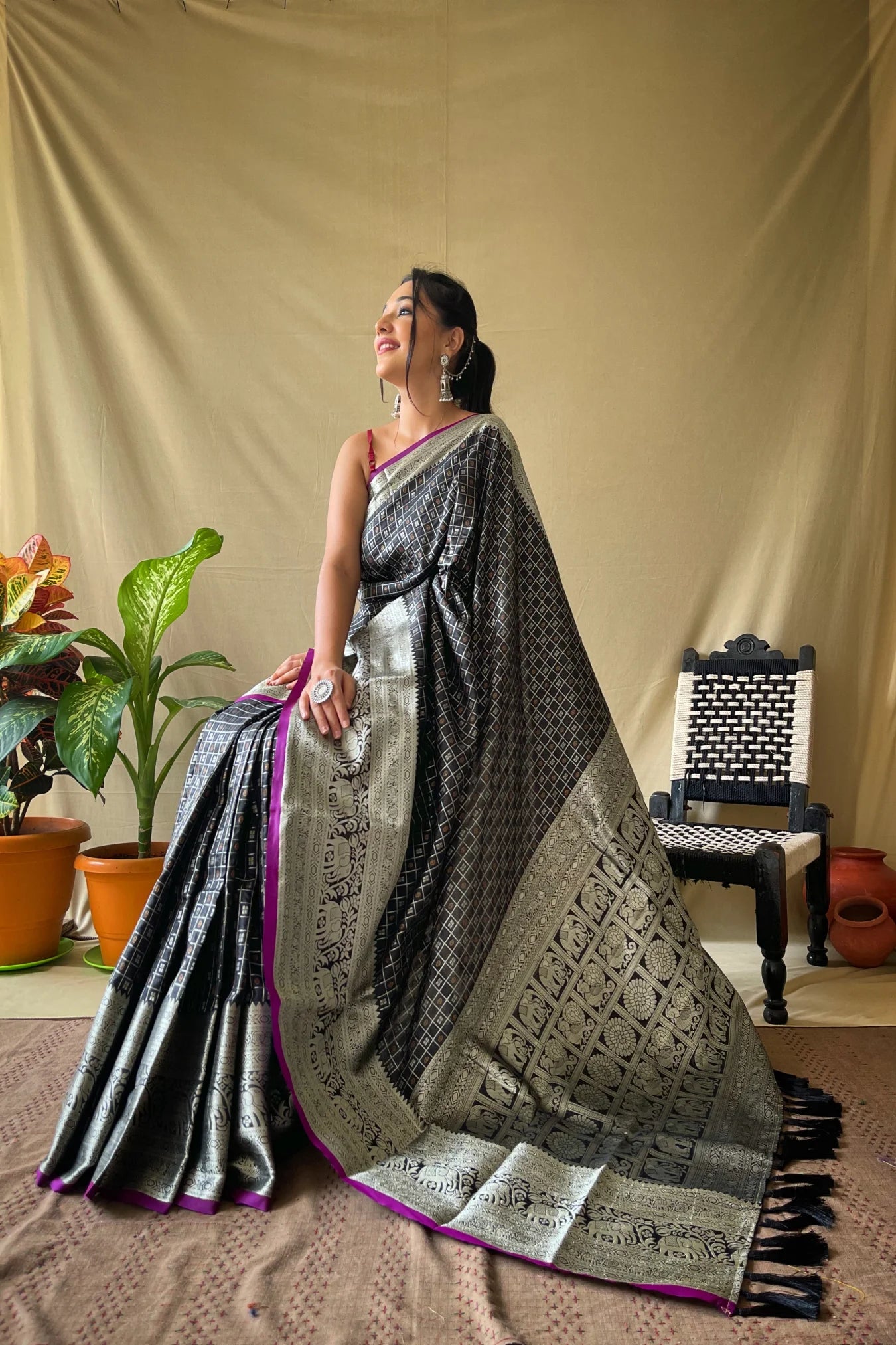Black Colour Silver Weaving Soft Silk Saree