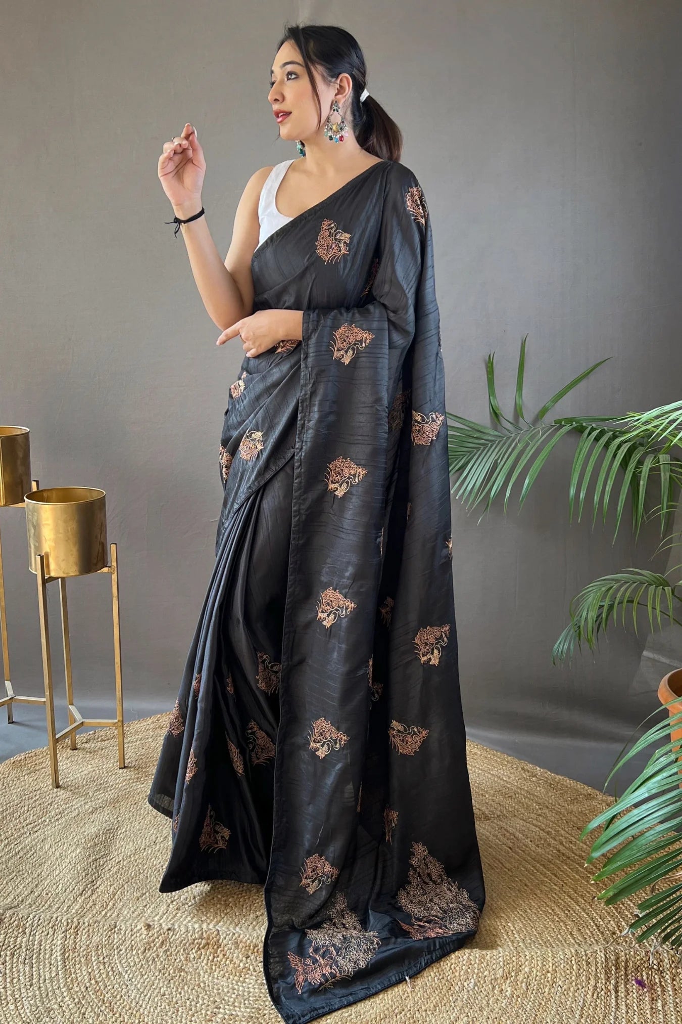 Black Colour Traditional Wear Designer Soft Silk Saree