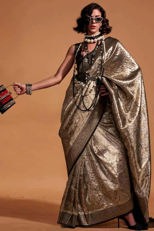 Black Colour Traditional Woven Designer Kanjivaram Silk Saree