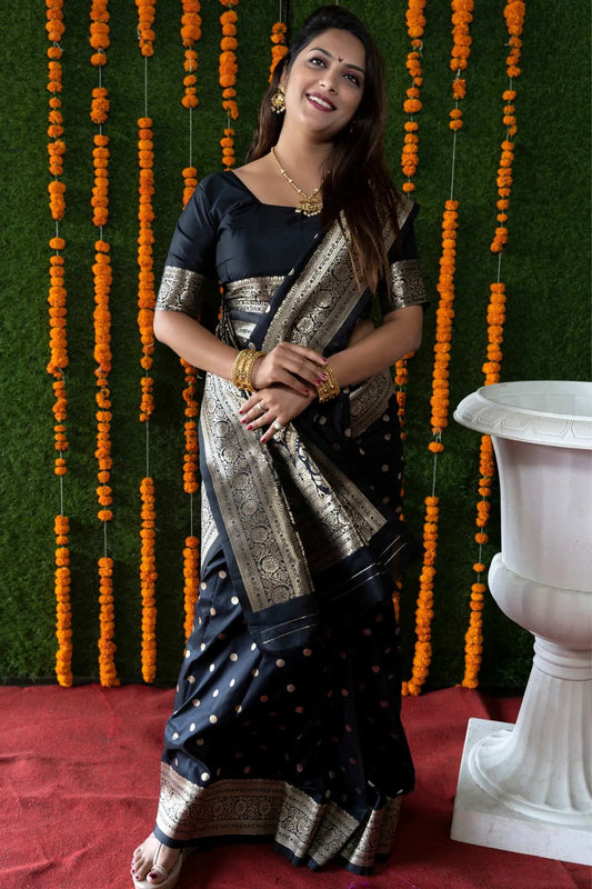 Black Colour Wedding Designer Banarasi Silk Saree