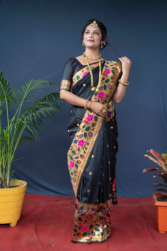 Black Colour Wedding Wear Paithani Silk Saree