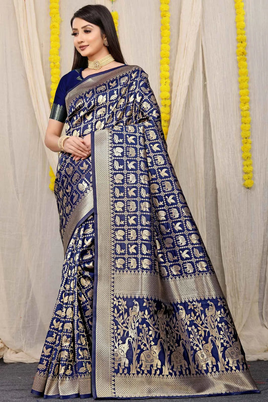 Blue Colour Designer Banarasi Silk Saree
