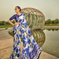 Blue Colour Floral Printed Classic Satin Silk Saree