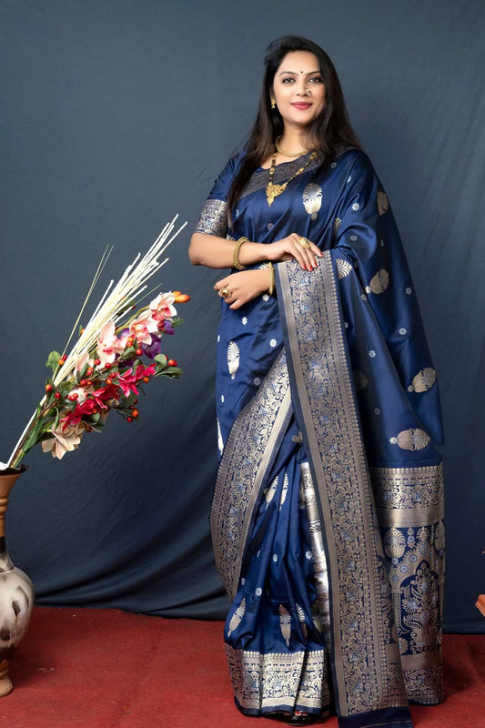 Blue Colour Function Wear Banarasi Silk Saree