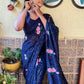 Blue Colour Embroidery Woven Georgette Sequence Silk Saree