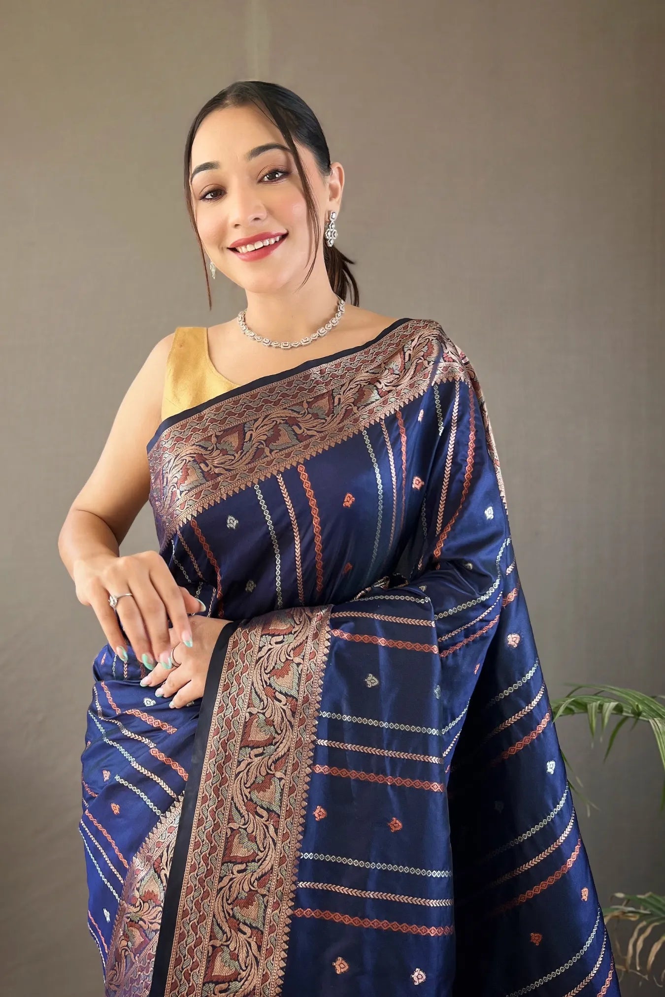 Blue Colour Kanjivaram Lining Zari Weaving Designer Silk Saree