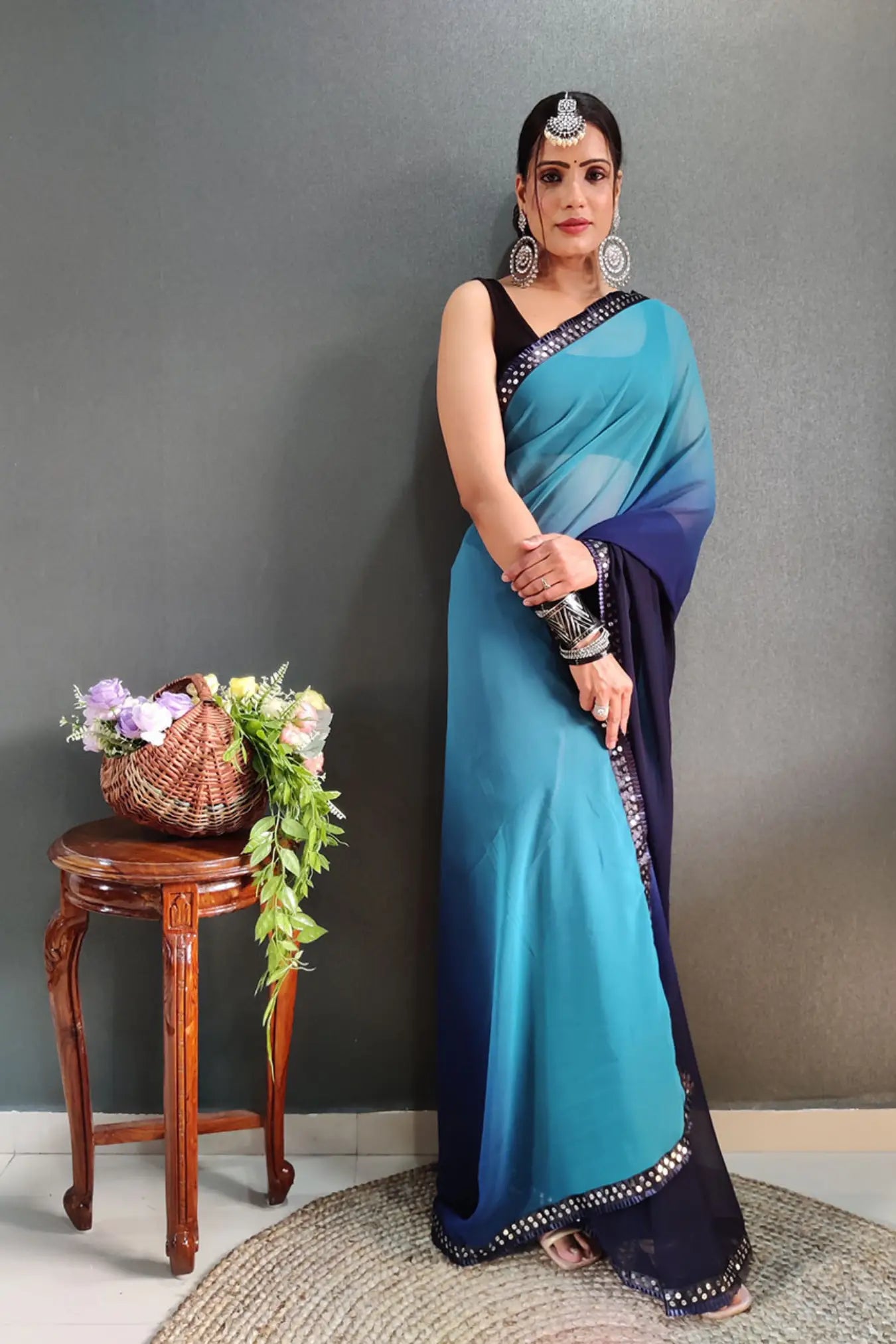 Blue Colour Ready To Wear Silk Saree