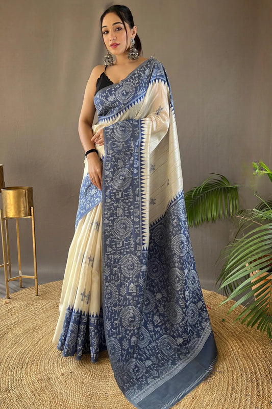 Blue Colour Tussar Kanjivaram Silk Saree