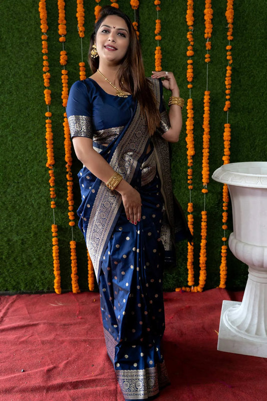 Blue Colour Wedding Designer Banarasi Silk Saree