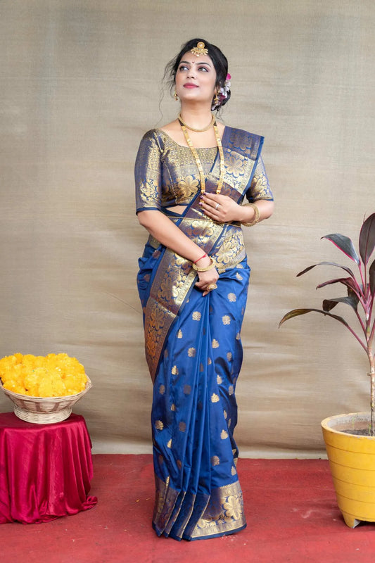 Blue Colour Zari Weaving Banarasi Silk Saree
