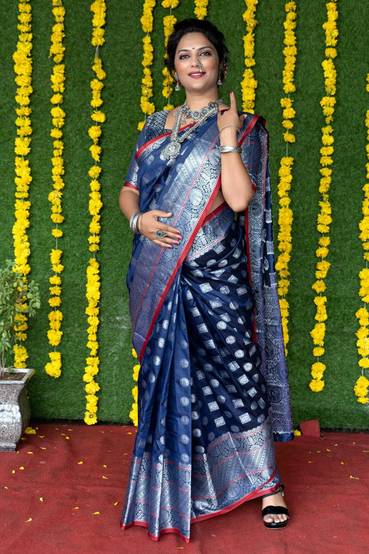Blue Colour Zari Weaving Designer Kanjivaram Silk Saree