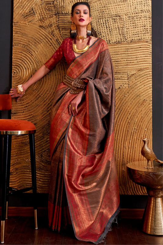 Brown Colour Bridal Wear Kanjivaram Silk Saree