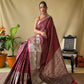 Brown Colour Silver Weaving Soft Silk Saree