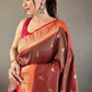 Brown Colour Contrast Border Weaving Paithani Silk Saree