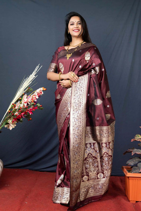 Brown Colour Function Wear Banarasi Silk Saree