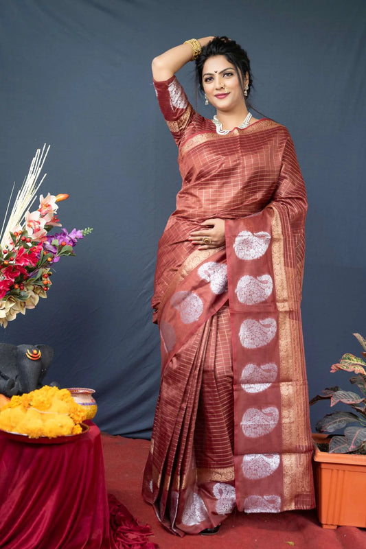 Brown Colour Indian Wear Kanjivaram Silk Saree