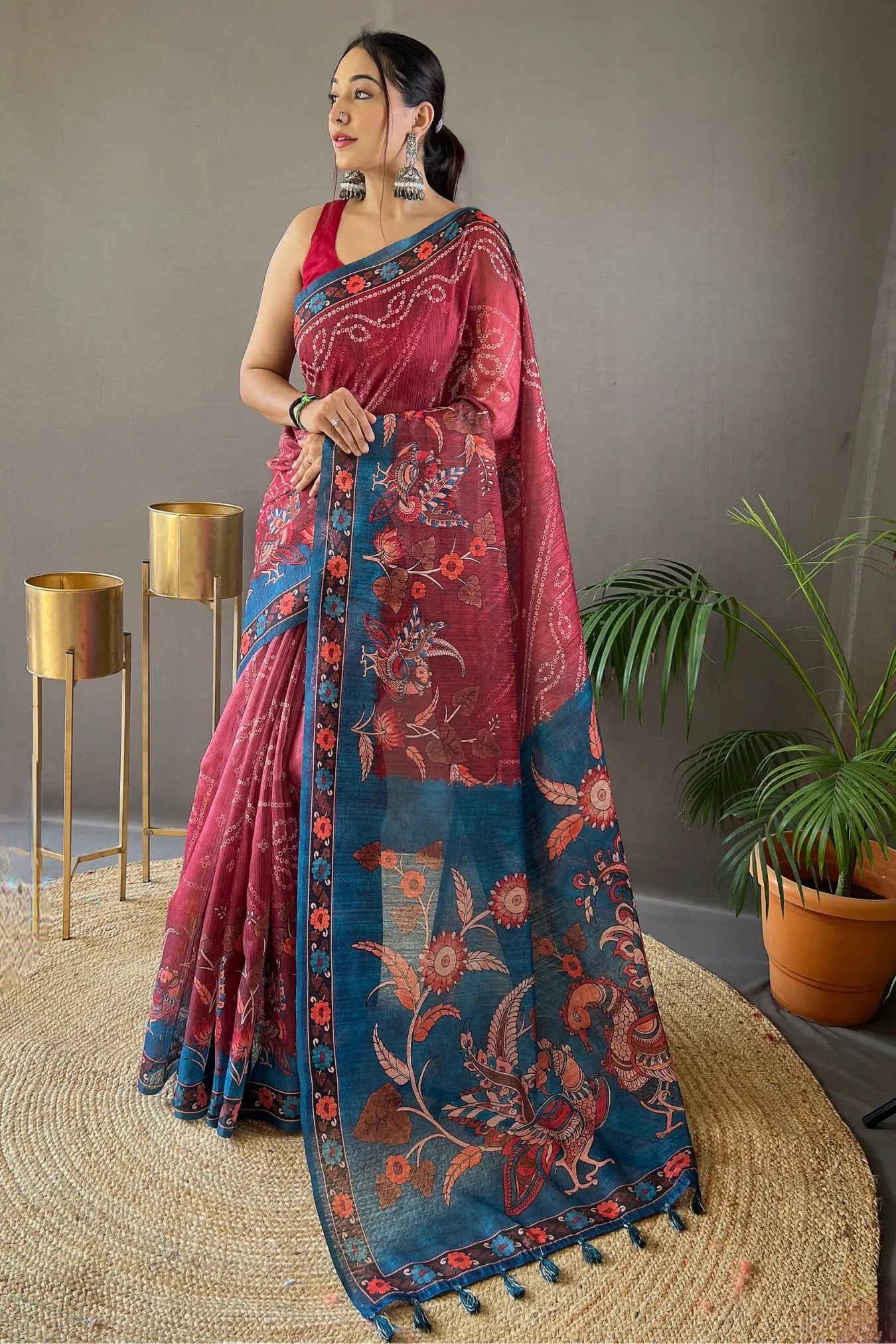 Brown Colour Handpainted Tussar Silk Saree