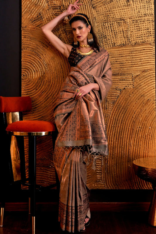 Chocolate Colour Bridal Wear Kanjivaram Silk Saree