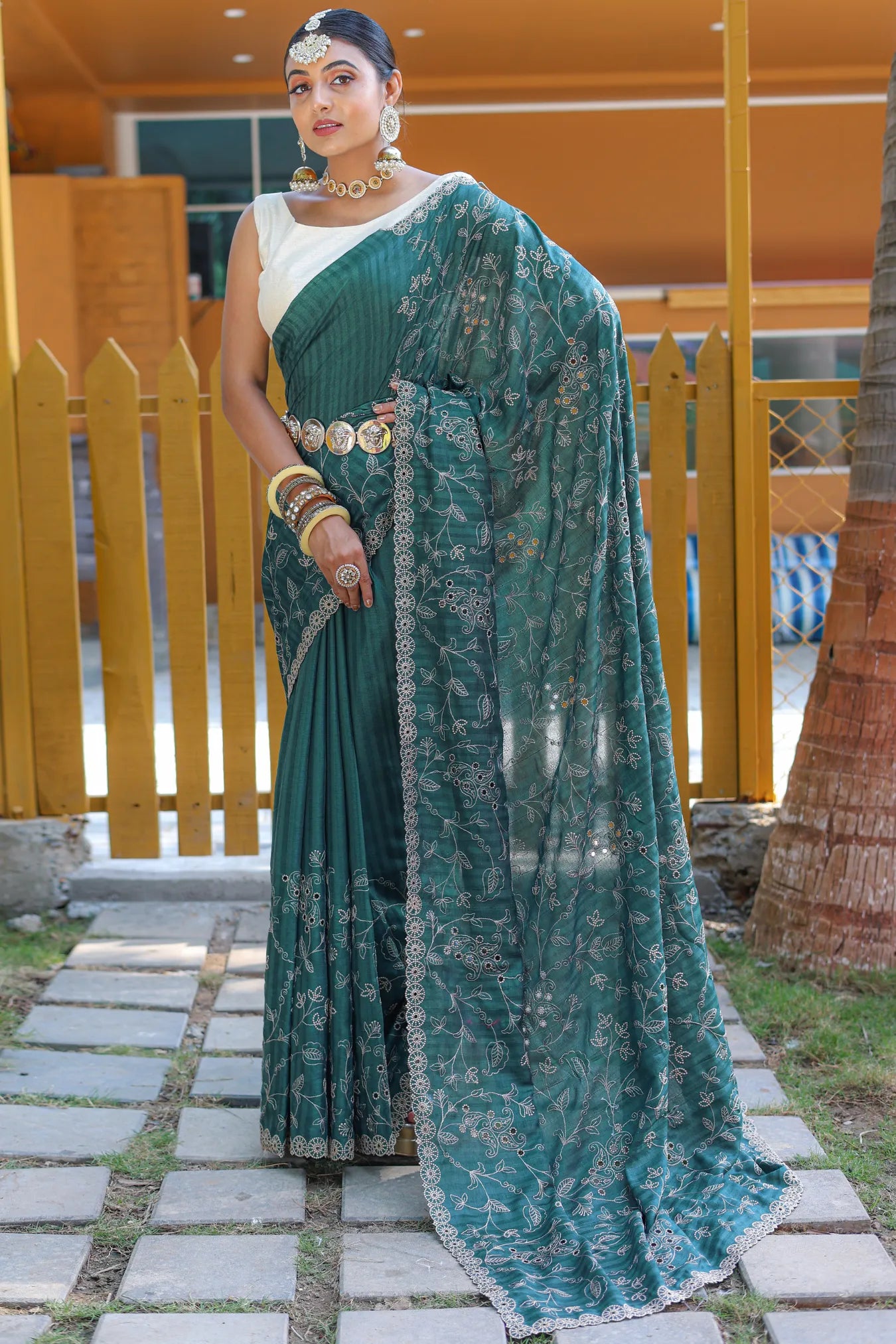 Classy Wedding Designer Green Colour Handloom Silk Saree