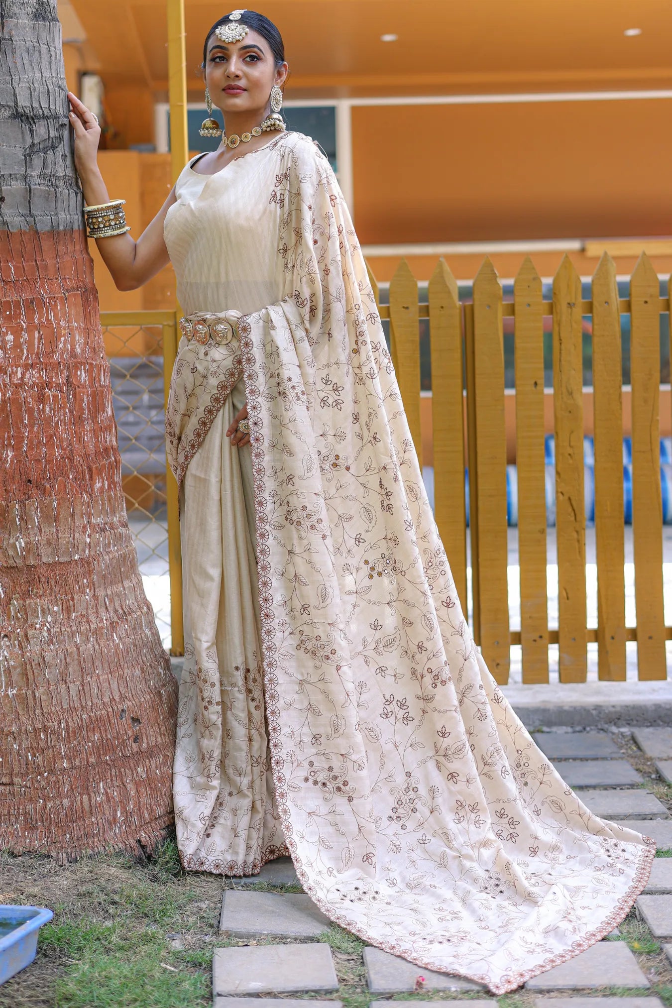 Classy Wedding Designer Off White Colour Handloom Silk Saree