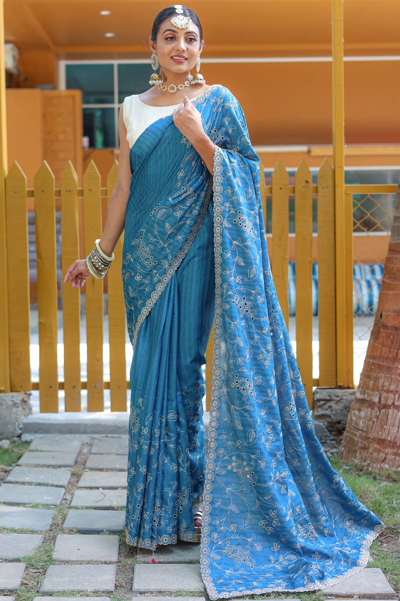 Classy Wedding Designer Sky Blue Colour Handloom Silk Saree