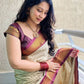 Cream Colour Kanjivaram Silk Saree with Maroon Contrast Border