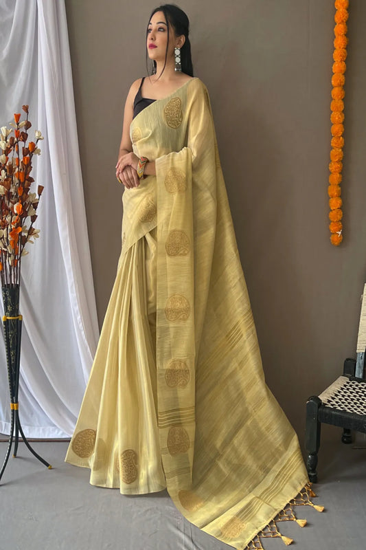 Cream Colour Zari Woven Banarasi Tissue Silk Saree