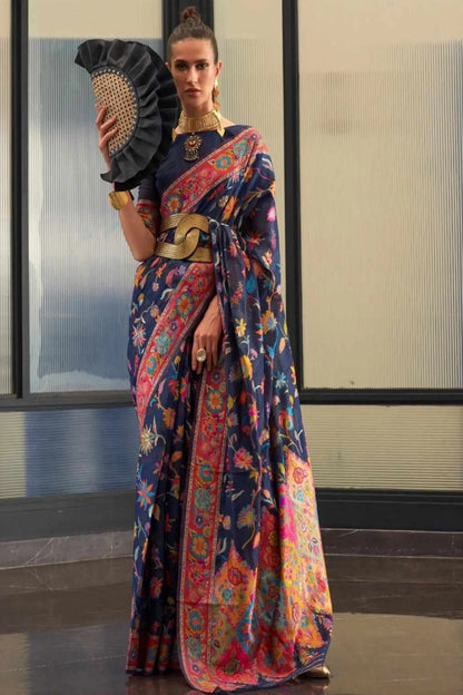 Dark Blue Colour Kashmiri Modal Silk Saree