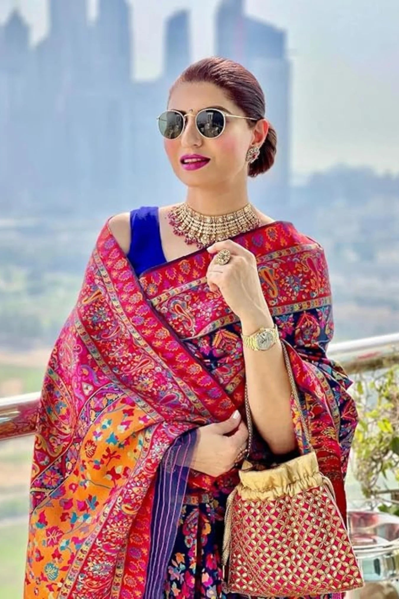 Dark Blue Colour Kashmiri Modal Handloom Weaving Silk Saree